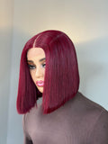 Burgundy bonestraight bob with 5x5 closure