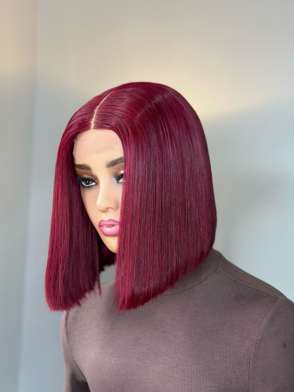Burgundy bonestraight bob with 5x5 closure