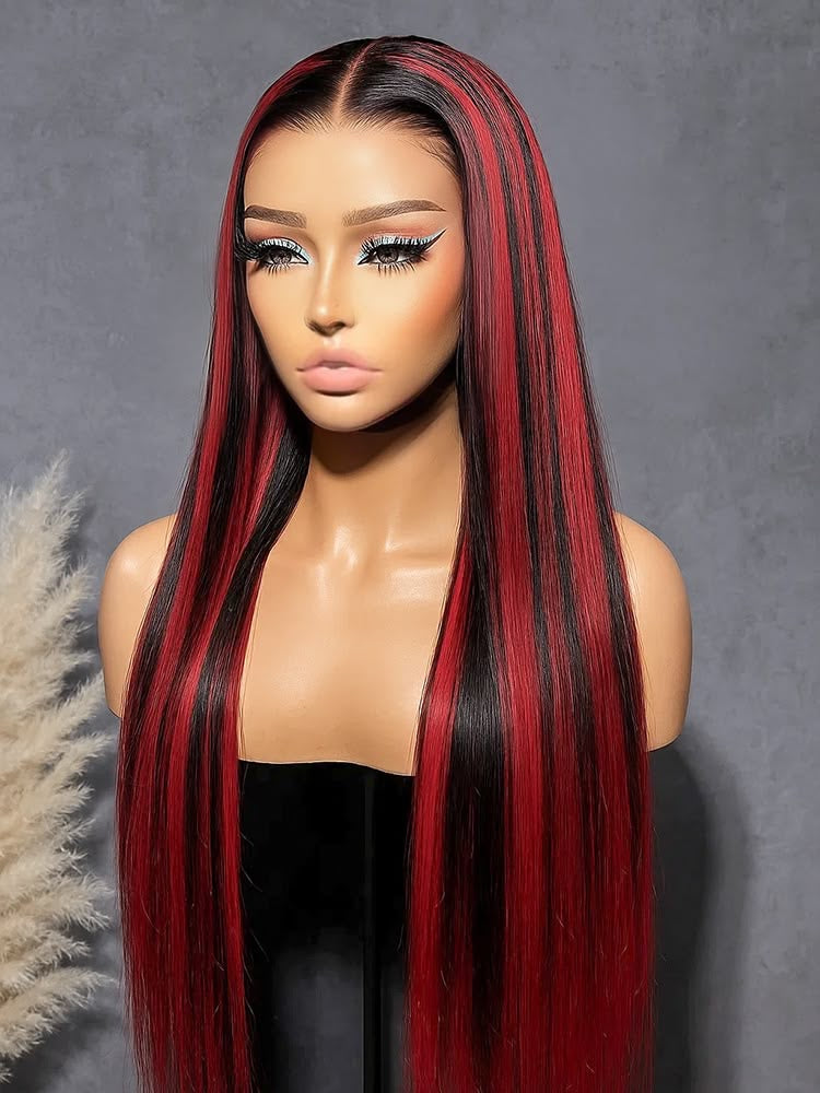 Vietnam bonestraight 24 inches with a 5x5 closure red mix with black