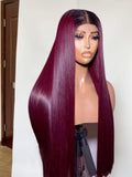 Vietnamese bonestraight 24 inches with a 5x5 closure black top burgundy down