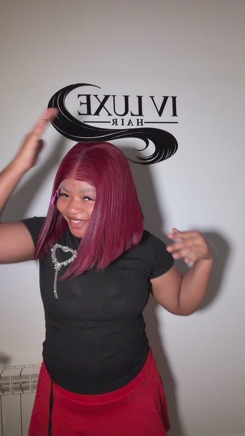 Burgundy bonestraight bob with 5x5 closure